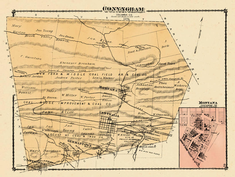 无人,横图,地图,城镇,历史,古董,蒙大拿州,宾夕法尼亚,彩图,地图学