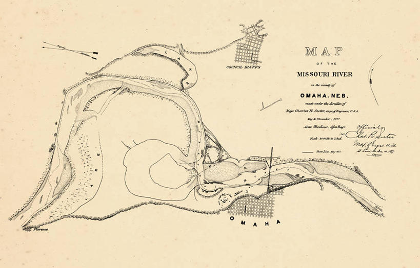 无人,横图,地图,历史,古董,内布拉斯加,密苏里河,彩图,地图学,奥马哈