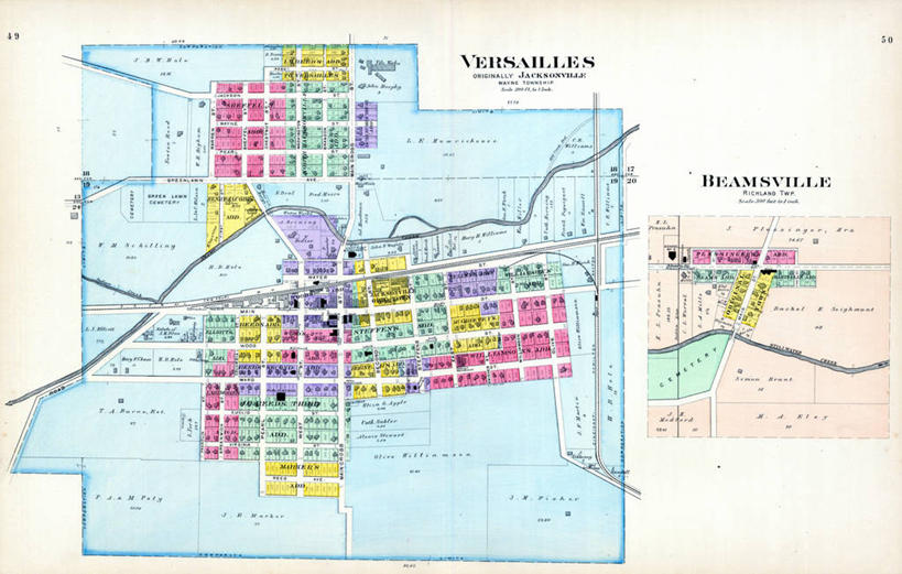 无人,横图,地图,城镇,历史,古董,俄亥俄州,凡尔赛,彩图,地图学