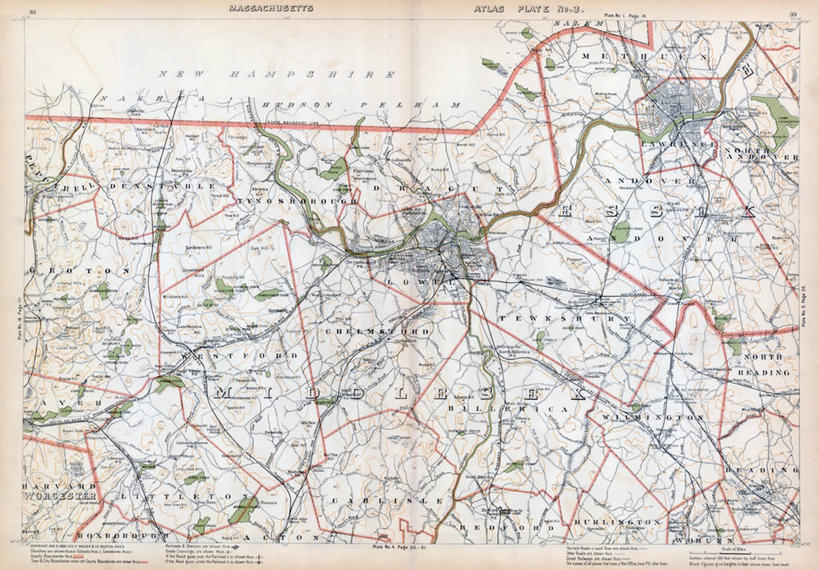 无人,横图,地图,历史,古董,马萨诸塞,米德尔塞克斯,彩图,地图学