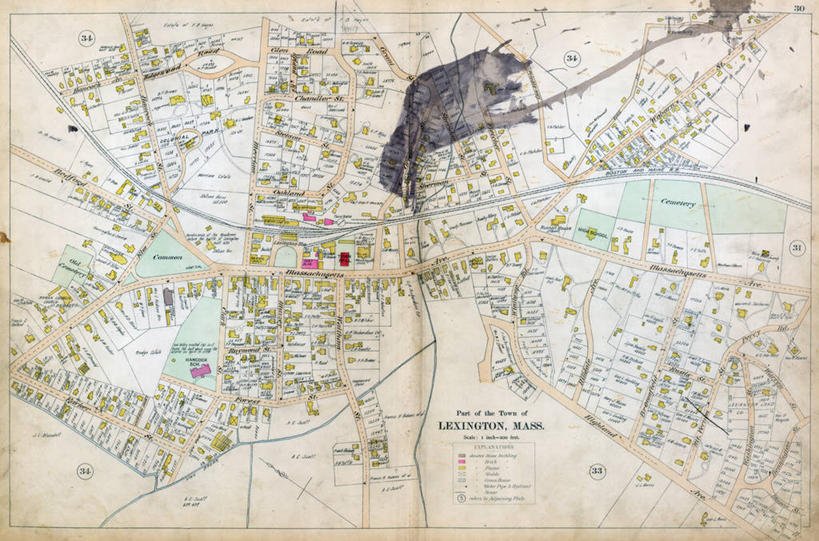 无人,横图,地图,城镇,历史,古董,马萨诸塞,列克星敦,彩图,地图学
