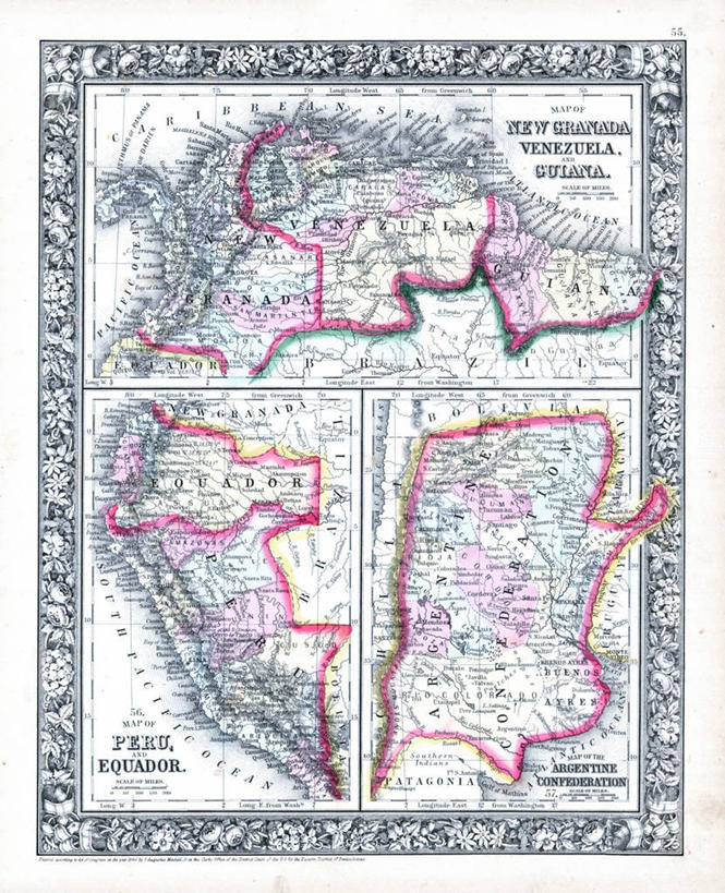 无人,竖图,地图,阿根廷,秘鲁,委内瑞拉,厄瓜多尔,圭亚那,哥伦比亚,历史,南美,古董,彩图,地图学