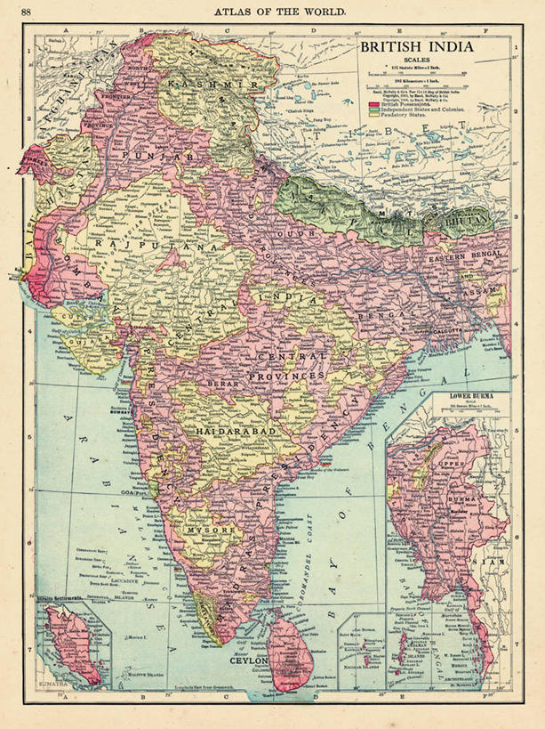 无人,竖图,地图,不丹,尼泊尔,斯里兰卡,印度,历史,古董,彩图,地图学