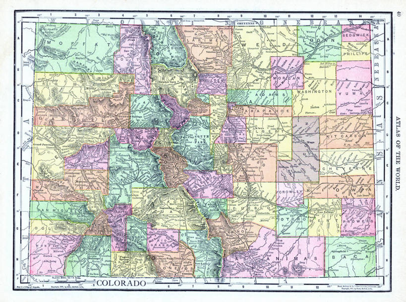 无人,横图,地图,历史,古董,科罗拉多州,彩图,地图学