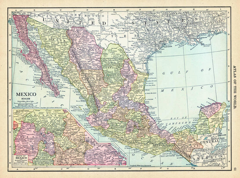 无人,横图,地图,墨西哥,历史,古董,拉丁美洲,彩图,地图学