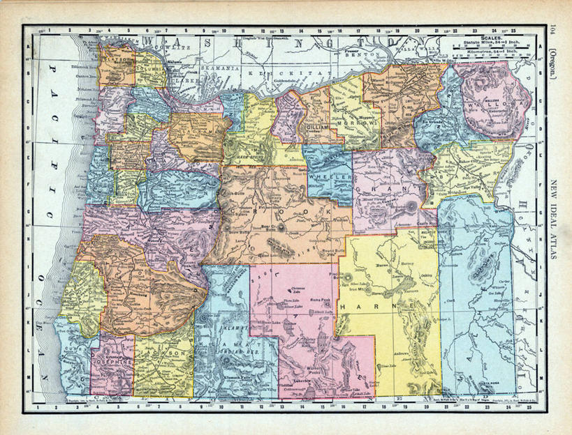 无人,横图,地图,历史,古董,俄勒冈州,彩图,地图学