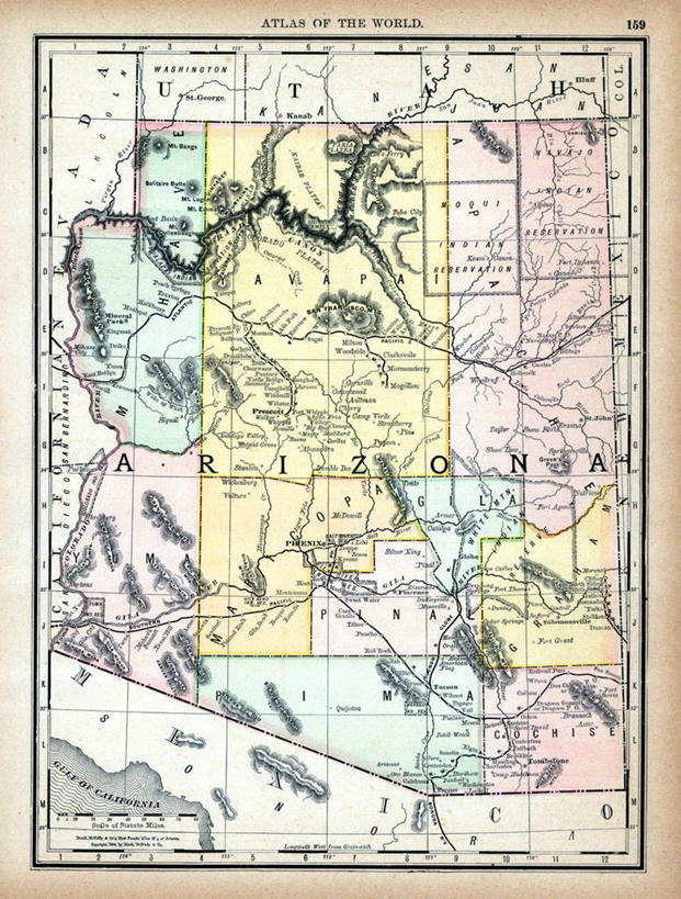 无人,竖图,地图,历史,古董,亚利桑那,彩图,地图学