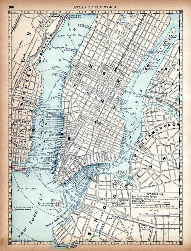 无人,竖图,地图,纽约,城镇,曼哈顿,历史,古董,彩图,地图学