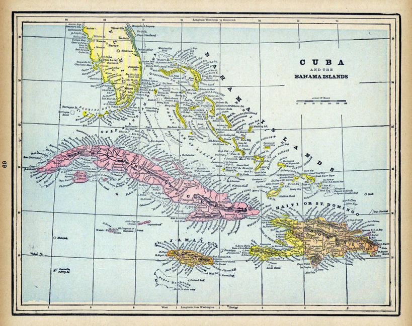无人,横图,地图,古巴,历史,古董,拉丁美洲,彩图,巴哈马群岛,地图学
