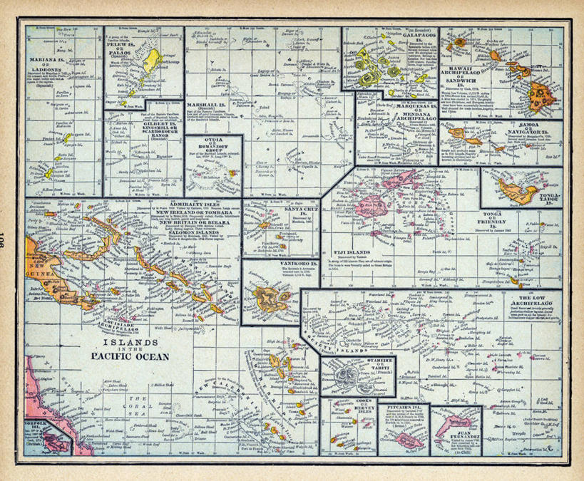 无人,横图,地图,岛,历史,古董,太平洋,彩图,地图学