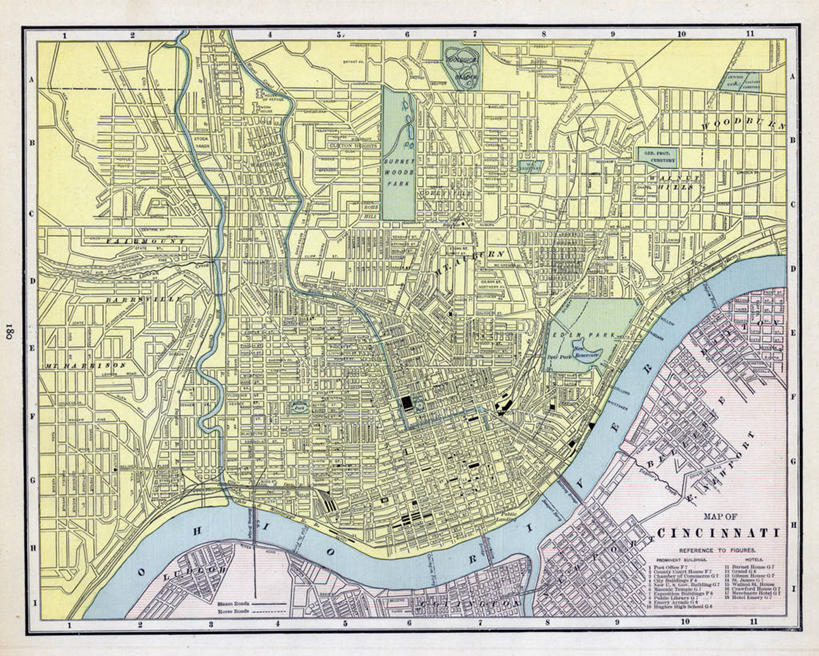 无人,横图,地图,城镇,历史,古董,辛辛那提,彩图,地图学