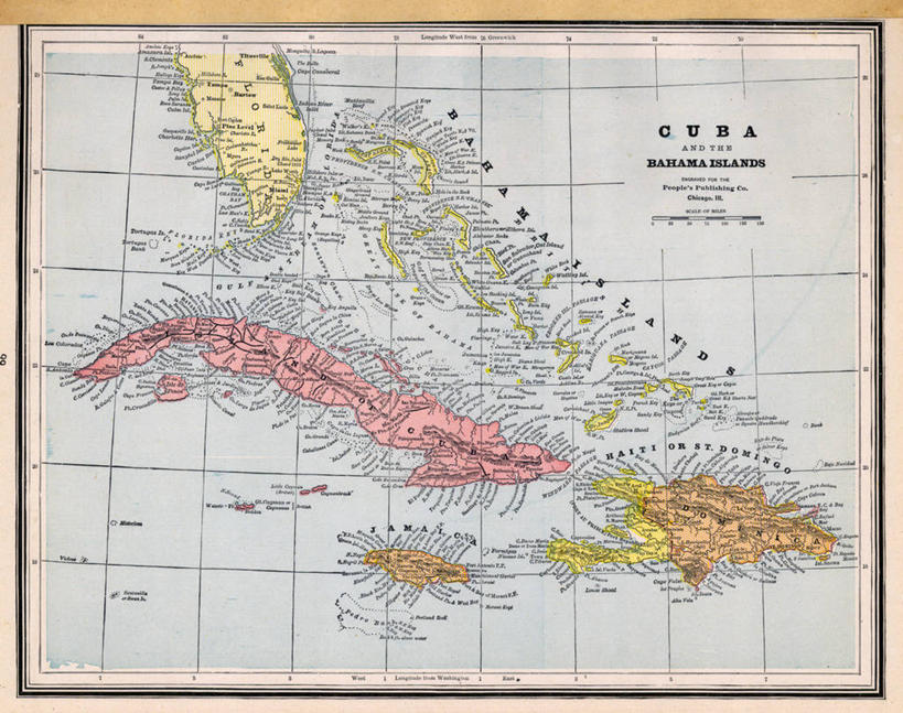 无人,横图,地图,古巴,历史,古董,拉丁美洲,彩图,地图学