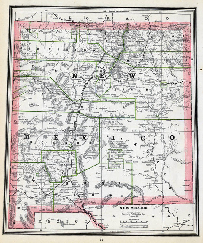 无人,竖图,地图,历史,古董,新墨西哥,彩图,地图学
