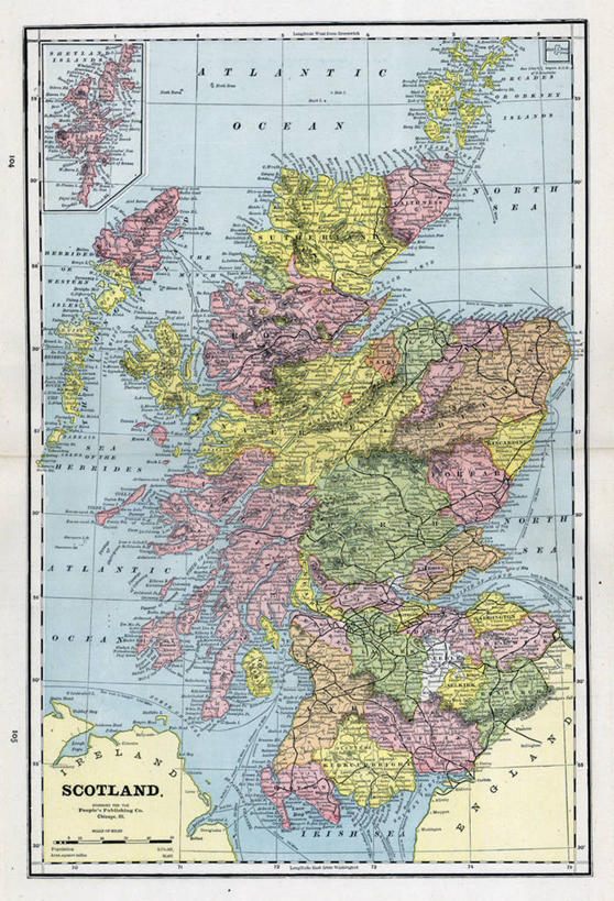 无人,竖图,地图,历史,苏格兰,古董,彩图,地图学