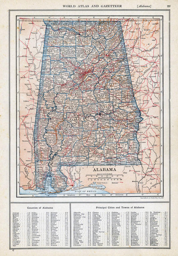 无人,竖图,地图,历史,古董,阿拉巴马州,彩图,地图学