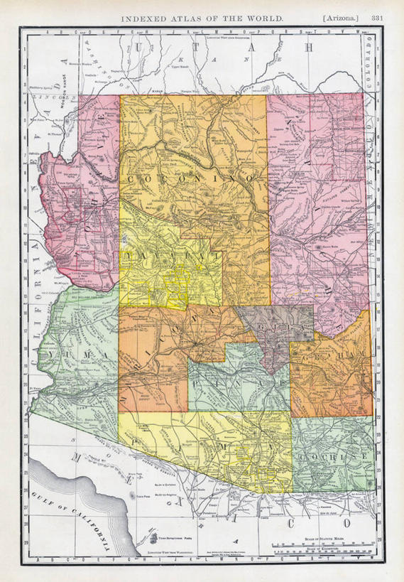 无人,竖图,地图,历史,古董,亚利桑那,彩图,地图学