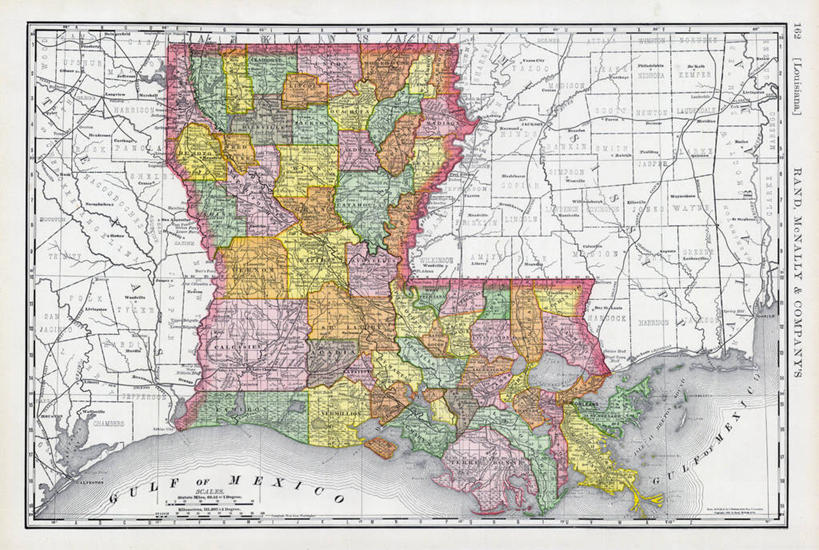 无人,横图,地图,历史,古董,路易斯安那州,彩图,地图学