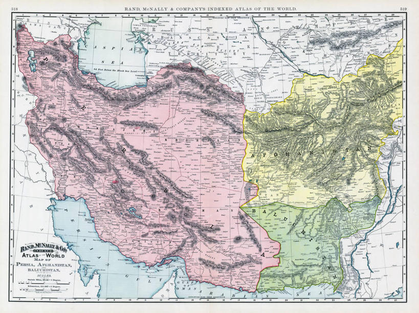 无人,横图,地图,阿富汗,伊朗,历史,古董,俾路支省,彩图,地图学