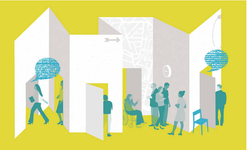 成年人,学生,站,坐,横图,插画,留白,侧面,通讯,友谊,数码,科技,门,指示牌,阴影,黄色背景,会议,网络,标志,文字,门口,高光,几何,计算机图形,折叠,教育,合成,图画,方向,标识,箭头,画,背面,黄色,轮椅,电脑合成图,数码合成图,指向,合成图,漫画,写实,具体,具象,簇,男人,女人,休闲活动,说话,彩图,大学,机遇,对话气泡框,成人教育