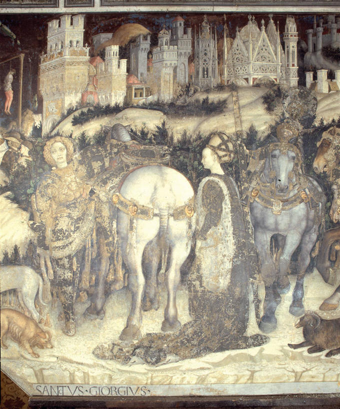 成年人,两个人,竖图,插画,绘画,数码,科技,狗,马,四只,阴影,艺术,网络,长袍,城堡,塔,高光,几何,计算机图形,古典,合成,图画,历史,文化,画,工艺品,品味,宗教,保护,美术,电脑合成图,数码合成图,高雅,基督教,合成图,公主,漫画,哥特式风格,圣乔治,写实,具体,具象,美学,男人,女人,彩图