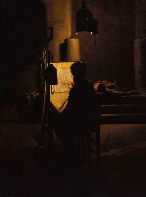 一个人,画家,竖图,插画,室内,夜晚,神秘,数码,科技,油画,学习,阴影,朦胧,模糊,网络,高光,几何,计算机图形,合成,图画,画架,画,照亮,电脑合成图,数码合成图,合成图,剪影,画布,漫画,写实,具体,具象,彩图,美术工作室