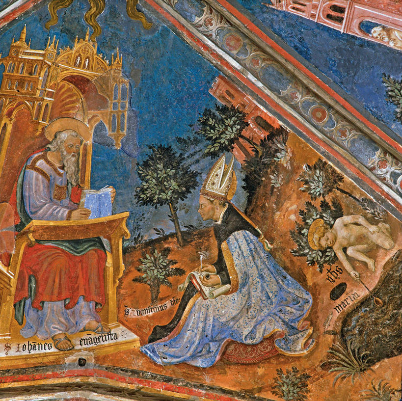 成年人,老年人,两个人,坐,横图,方图,插画,室外,白天,侧面,数码,科技,书籍,写,阴影,网络,长袍,地形,圣经,高光,几何,计算机图形,合成,图画,拿着,座位,画,书本,电脑合成图,数码合成图,基督教,合成图,经书,漫画,写实,具体,具象,圣奥古斯丁,美术工艺,老年男性,男人,男性,书,图书,彩图,耶经,主教冠