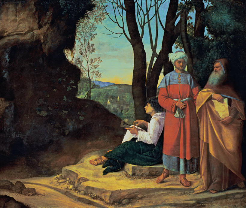 成年人,老年人,三个人,站,坐,横图,插画,室外,白天,民族服装,绘画,智慧,数码,科技,油画,阴影,艺术,网络,头巾,地形,高光,几何,计算机图形,古典,文艺复兴,合成,图画,文化,画,工艺品,品味,美术,电脑合成图,数码合成图,权威,高雅,合成图,漫画,斗篷,意大利文化,写实,具体,具象,美学,哲学家,数学家,天文学家,老年男性,男人,男性,年轻男性,年轻人,岩石,彩图,传统服装,民俗服