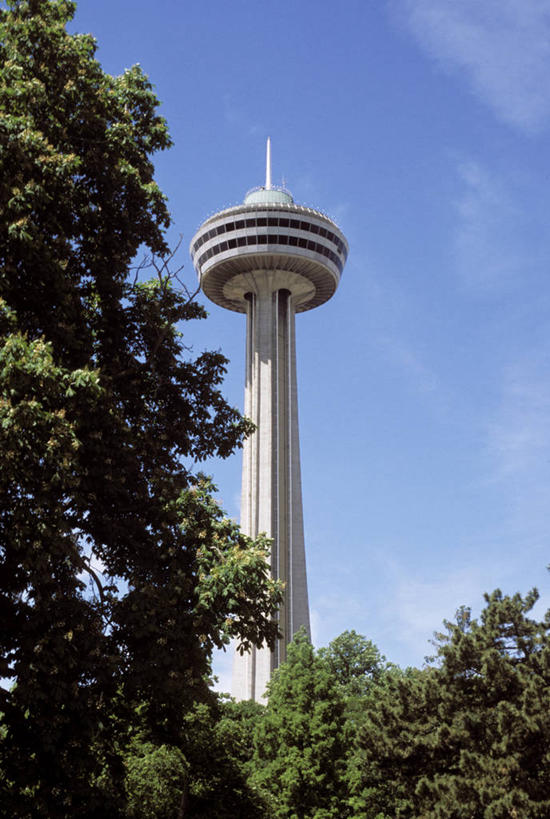 无人,竖图,室外,白天,仰视,建筑,加拿大,塔,枝,现代,树,天空,地标建筑,摄影,尼亚加拉瀑布,彩图,低角度拍摄