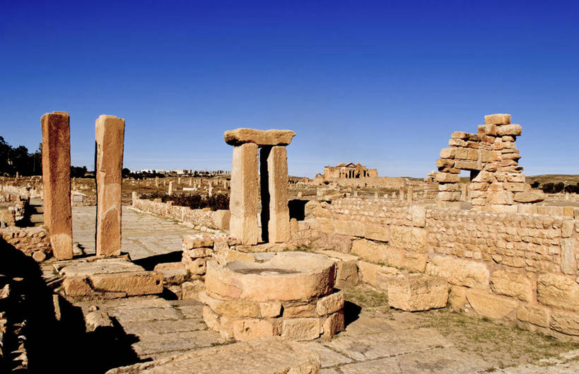 无人,横图,室外,白天,建筑,突尼斯,柱子,石墙,古罗马,废墟,摄影,万里无云,古代文明,彩图,旅行