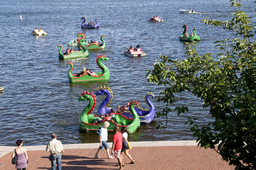 横图,俯视,室外,白天,度假,水,城市,船,美国,树,运输,摄影,脚踏船,巴尔的摩,马里兰,休闲活动,彩图,高角度拍摄,旅行,海港