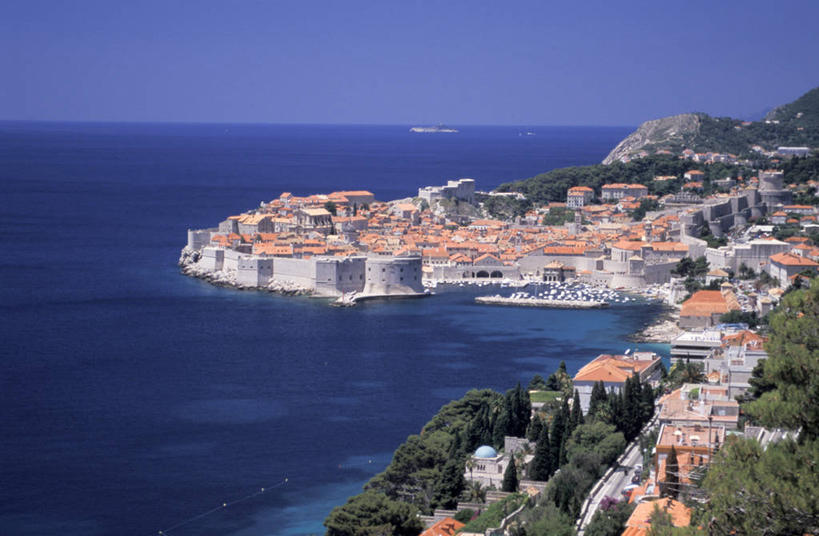 无人,横图,俯视,室外,白天,海洋,建筑,克罗地亚,海岸线,水平线,城镇,摄影,杜布罗夫尼克,彩图,高角度拍摄