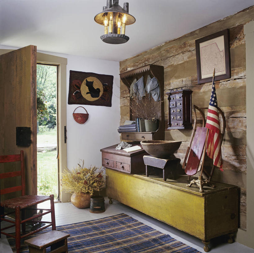 椅子,灯笼,长椅,门口,美国国旗,古董,涂料,圆木,小木屋