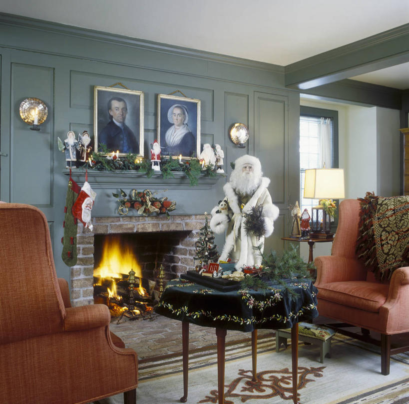 壁炉,油画,圣诞节,节日,砖,桌布,红色,绿色,模具,古董,涂料,塑造