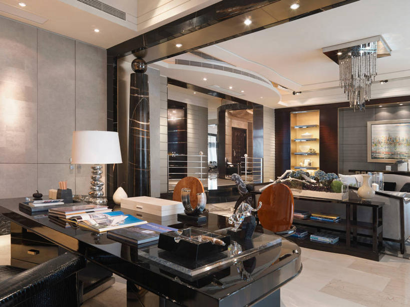 无人,家,横图,室内,家具,建筑,上海,亚洲,光,现代,书桌,建造,起居室,水晶吊灯,当代