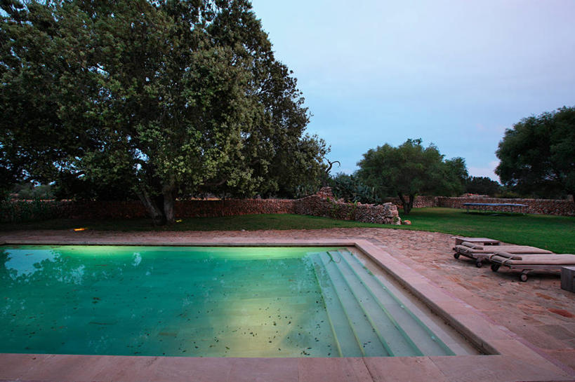 无人,游泳池,横图,室外,水,西班牙,欧洲,球袋,院子,树,黄昏,照亮