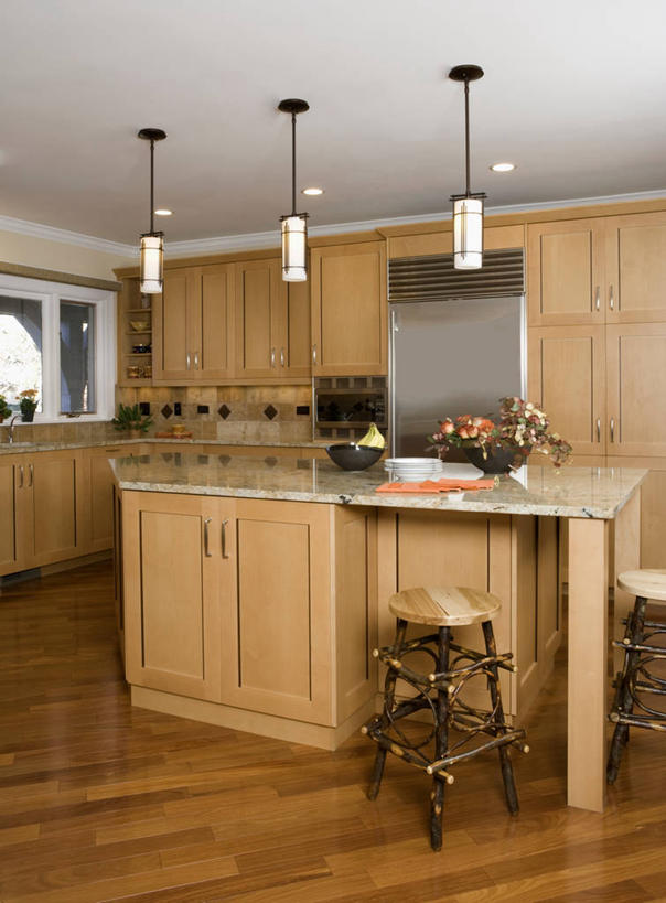 厨房,地板,不锈钢,瓷砖,冰箱,灯具,模具,当代,塑造