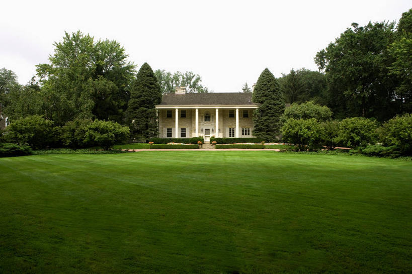 草坪,对称,夏天,门廊