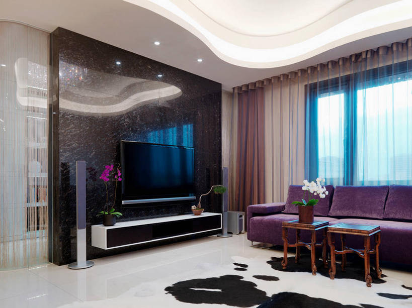 无人,家,横图,室内,白天,家具,沙发,建筑,台湾,日光,亚洲,艺术,光,干净,现代,紫色,建造,牛皮,起居室,家庭影院,台北,天鹅绒,电视机,当代