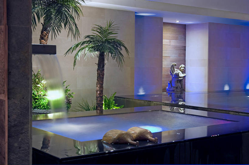 无人,横图,室内,水,喷泉,棕榈树,台湾,亚洲,球袋,蓝色,概念,台中,当代