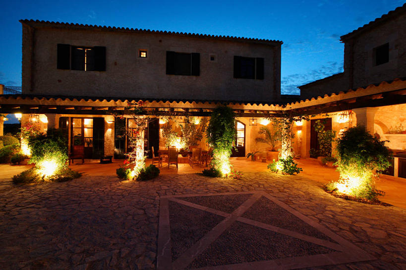 无人,家,横图,方图,室外,建筑,西班牙,欧洲,房屋,庭院,球场,黄昏,建造,照亮