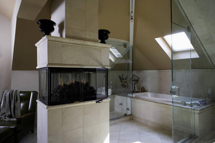 横图,壁炉,浴室,瓷砖,皮革,浴盆