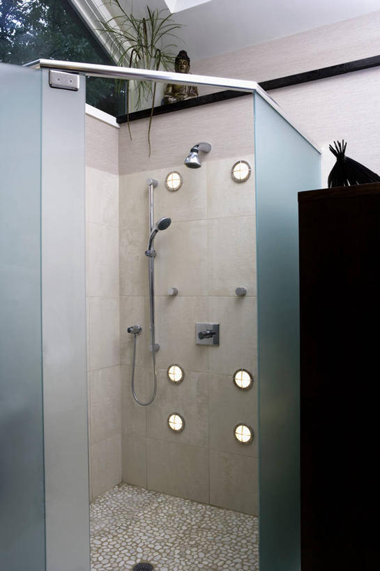 竖图,地板,浴室,淋浴,瓷砖,篮子,磨砂玻璃,现代,佛,当代