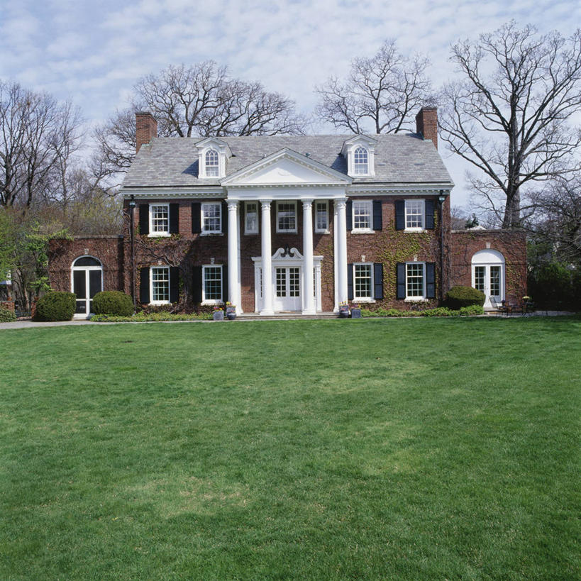 家,草坪,建筑,玻璃,反射,砖,房屋,屋顶,正门,拱门,草,绿色,门廊