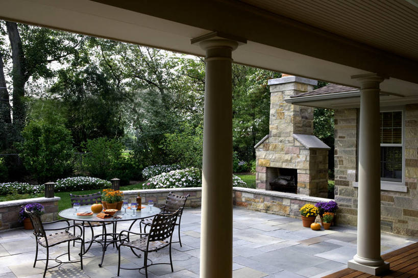 露台,横图,室外,壁炉,阳台,院子,石墙,秋天,露天阳台,门廊