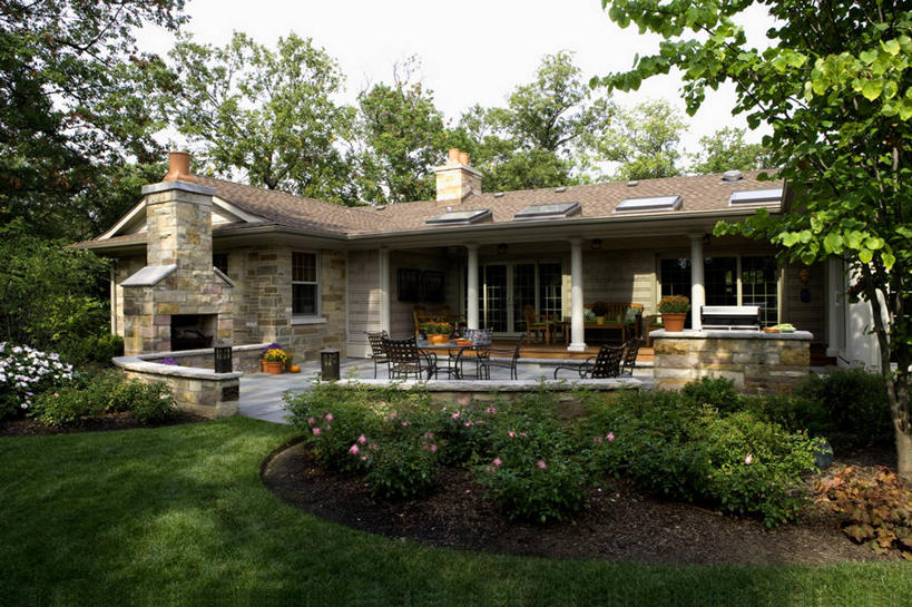 露台,室外,草坪,壁炉,阳台,院子,秋天,露天阳台,门廊