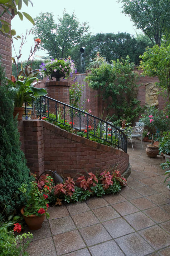 瀑布,喷泉,砖,庭院,院子