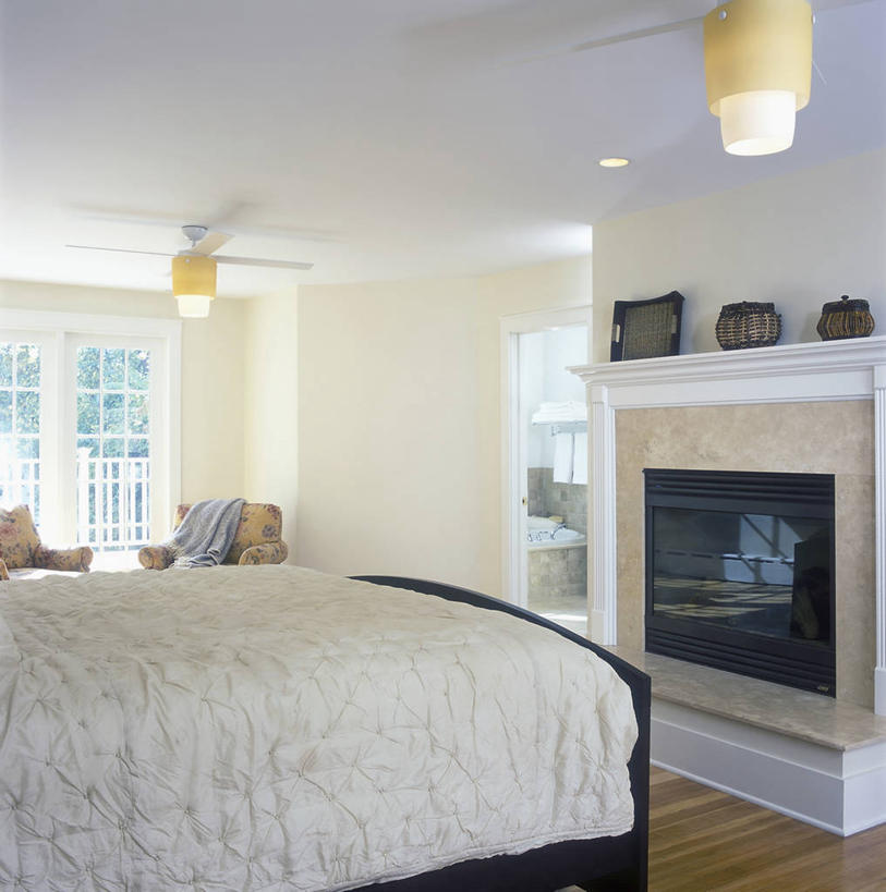 壁炉,卧室,椅子,日光,丝绸,现代,黄色,吊扇,当代