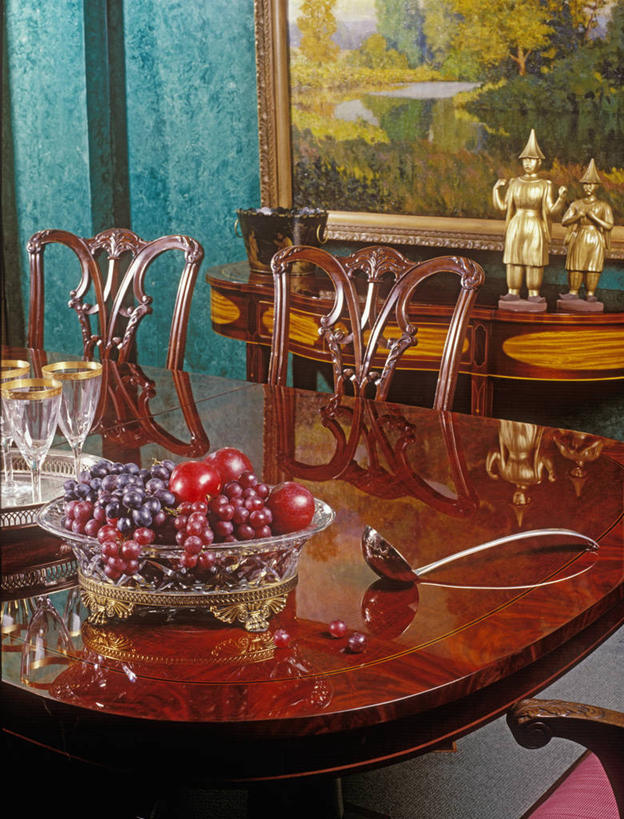 竖图,吃饭,桌子,水果,椅子,眼镜,饭厅,红色,绿色,紫色,碗,明亮,涂料,高雅,着色,作画