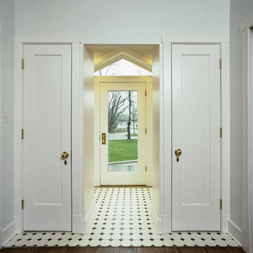 地板,对称,瓷砖,正门,白色,当代