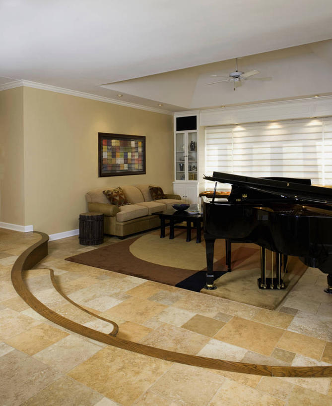 地板,瓷砖,钢琴,三角钢琴,茶几,百叶帘,吊扇,模具,起居室,陈列柜,当代,塑造